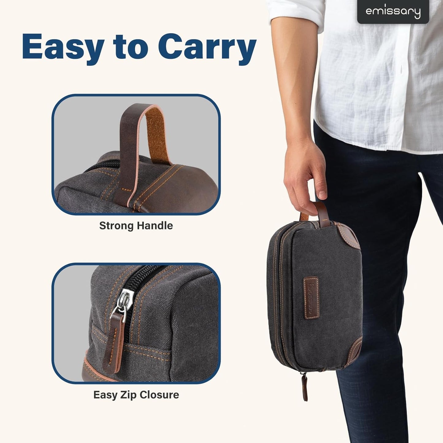 Travel Toiletry Bag for Men, Leather and Canvas Toiletry Bags, Dopp Kit for Men, Travel Bathroom Bag Men'S Shaving Kit, Travel Kit Small Bag for Men, Shaving Bag for Travel Accessories (Gray)